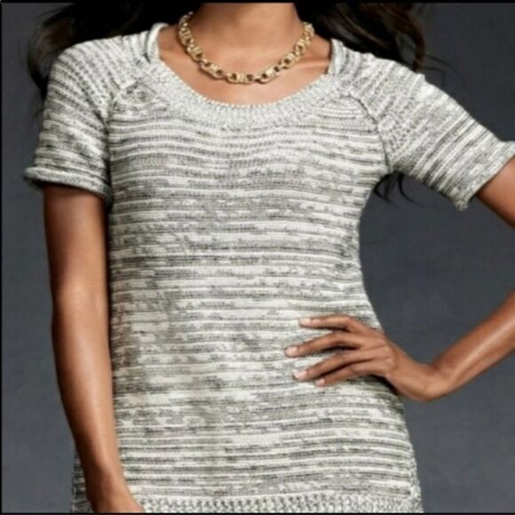 CAbi Style 973 Marled Short Sleeve Neutral Sweater Tunic Gray Medium - Picture 1 of 16